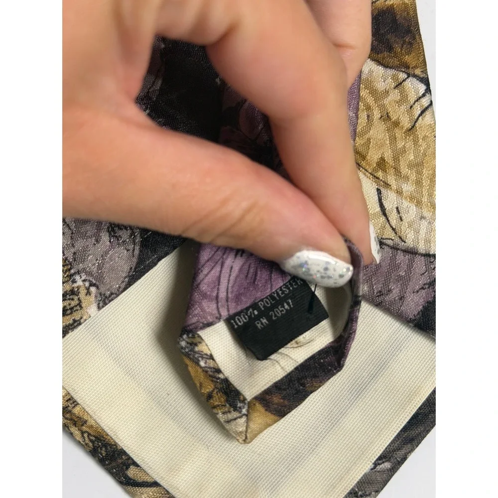 VTG Envoy Necktie Purple Gold Floral Leaf Art Deco Limited Edition Mens OS